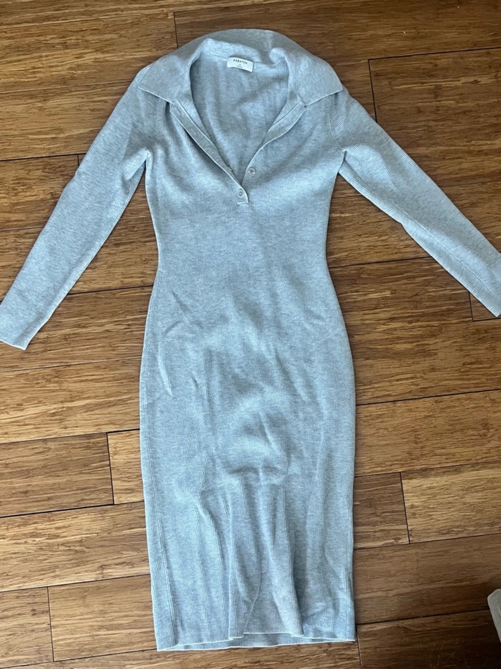 Aritzia Gray Collared Long Sleeve Midi Knit Dress